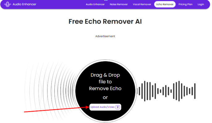 Upload the audio to eliminate the echo on an echo remover ai