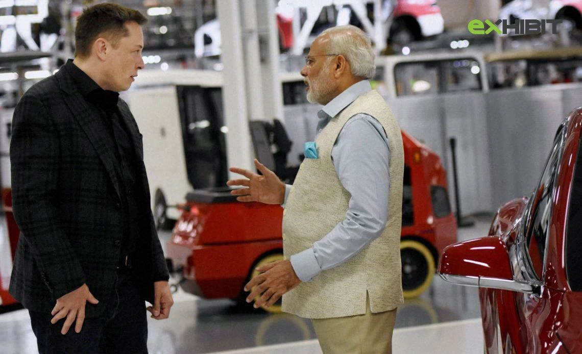 PM Modi with Elon Musk at Tesla centre